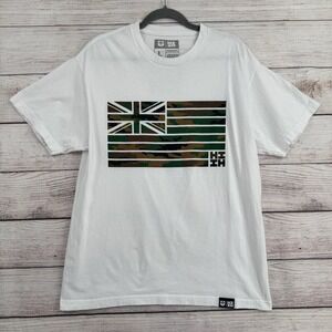 HI Finest Graphic T-Shirt Mens L White Camo Hawaii Flag Kekemapa 2023
